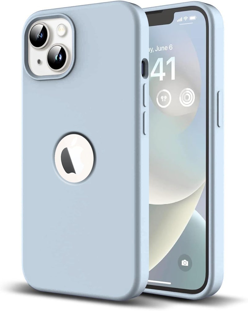 Elzzi Microfiber Logo Cut Cover Compatible for iPhone 13 Case Cushion Liquid Soft Silicone Gel Rubber Phone Cases Non-Slip Full Body Protective Shockproof Back Cover 6.1 inch, Mist Blue - Image 1