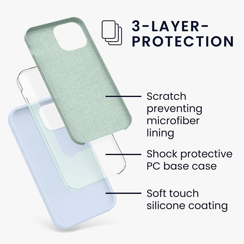 Elzzi Microfiber Logo Cut Cover Compatible for iPhone 13 Case Cushion Liquid Soft Silicone Gel Rubber Phone Cases Non-Slip Full Body Protective Shockproof Back Cover 6.1 inch, Mist Blue - Image 3
