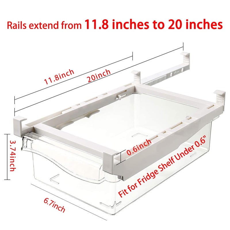 URALFA Fridge Drawer Organizer, Adjustable Refrigerator Drawers for Fruit and Vegetable, Pull Out with Handle, Shelf Holder Storage Box, Fit for Fridge Shelf Under 1.1" - Image 4