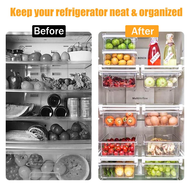 URALFA Fridge Drawer Organizer, Adjustable Refrigerator Drawers for Fruit and Vegetable, Pull Out with Handle, Shelf Holder Storage Box, Fit for Fridge Shelf Under 1.1" - Image 3