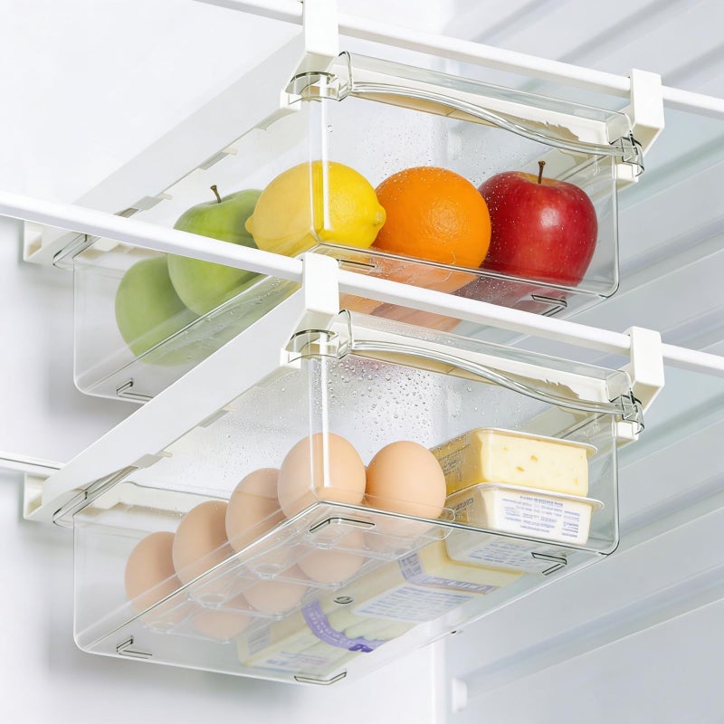 URALFA Fridge Drawer Organizer, Adjustable Refrigerator Drawers for Fruit and Vegetable, Pull Out with Handle, Shelf Holder Storage Box, Fit for Fridge Shelf Under 1.1" - Image 1