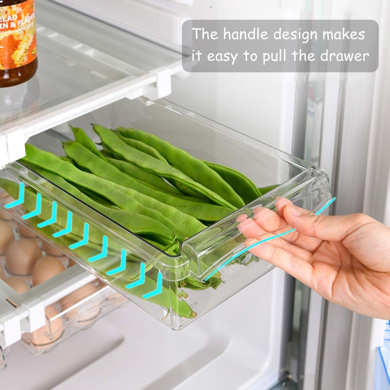 URALFA Fridge Drawer Organizer, Adjustable Refrigerator Drawers for Fruit and Vegetable, Pull Out with Handle, Shelf Holder Storage Box, Fit for Fridge Shelf Under 1.1" - Image 2