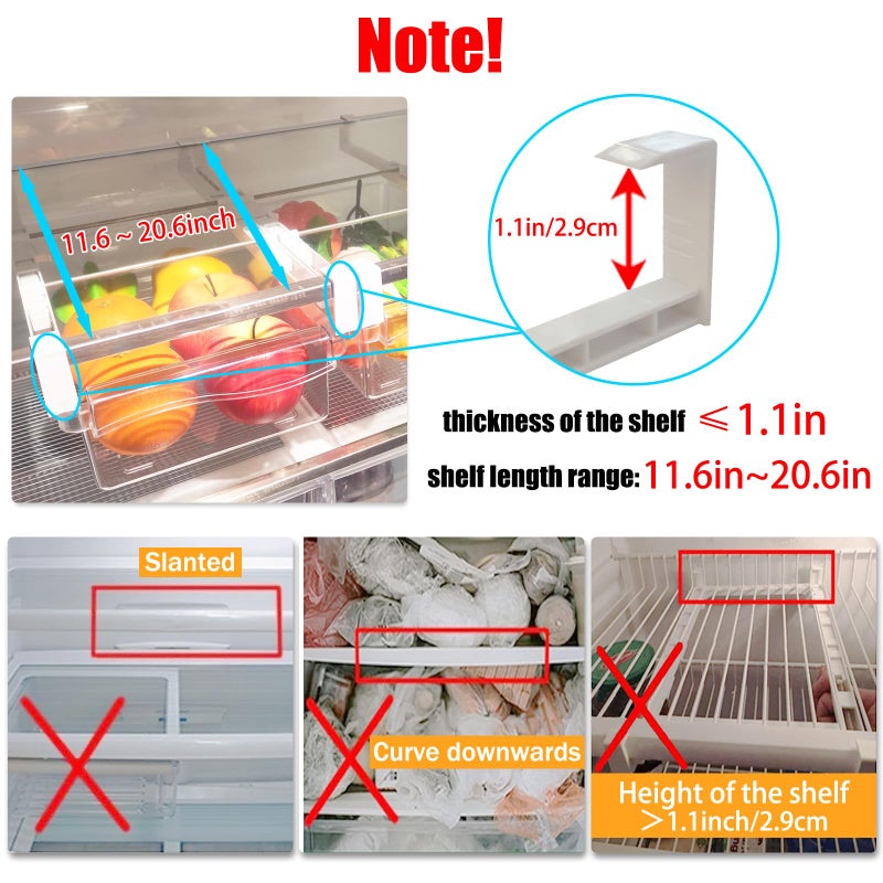 URALFA Fridge Drawer Organizer, Adjustable Refrigerator Drawers for Fruit and Vegetable, Pull Out with Handle, Shelf Holder Storage Box, Fit for Fridge Shelf Under 1.1" - Image 5