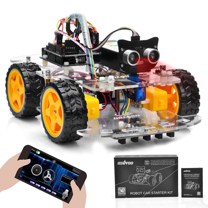 OSOYOO Robot Car Starter Kit for Arduino | STEM Remote Controlled App Educational Motorized Robotics for Building Programming Learning How to Code | IOT Mechanical DIY Coding for Teens Adults - Image 1