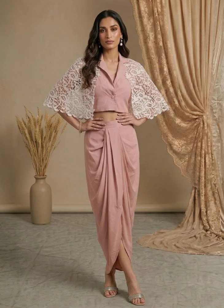 Viny VINY Pink Lace Crop Top & Skirt Set – Women's Indian Ethnic Wear