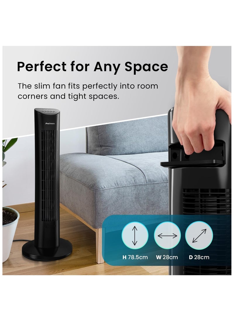 Pro Breeze - Oscillating 30-inch Tower Fan with Ultra-Powerful 60W Motor, Remote Control, 7.5 Hour Timer and 3 Cooling Fan Modes for Home and Office - Black - Image 1