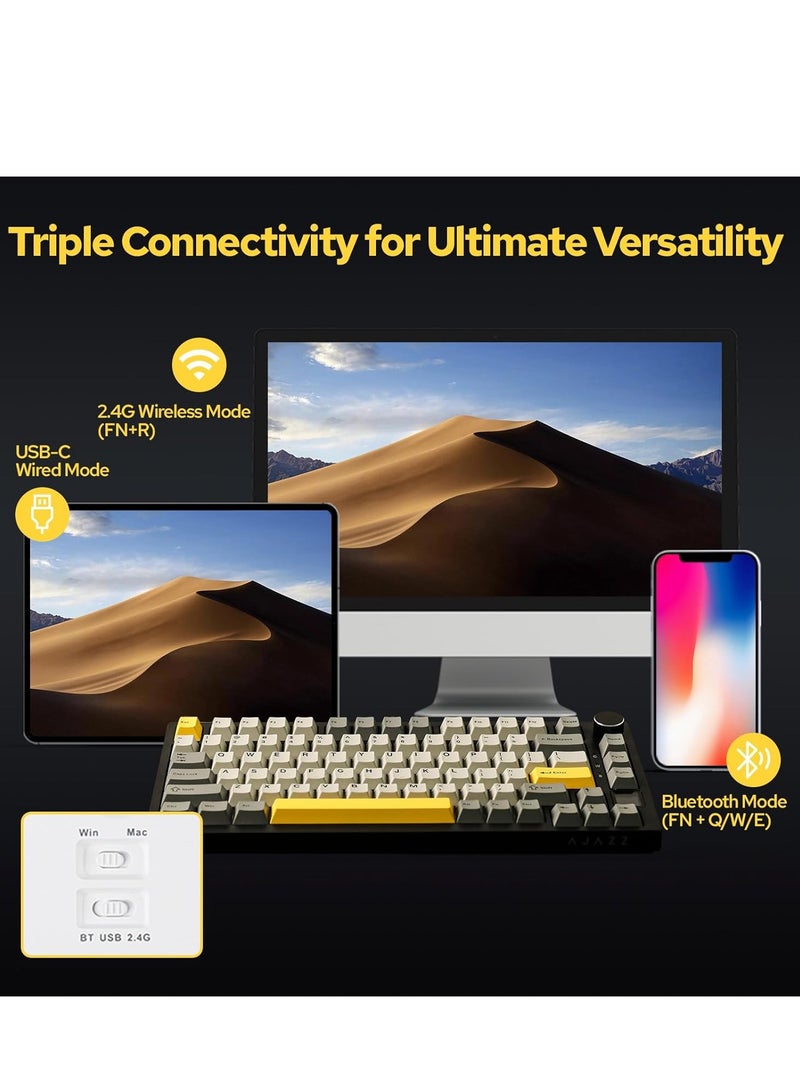 إيه جاز لوحة مفاتيح الألعاب AK820 Pro، لوحة مفاتيح ميكانيكية بنسبة 75% مثبتة بمطاط، مزودة بشاشة عرض TFT ذكية، إضاءة RGB، 3 أوضاع (بلوتوث 5.1/2.4G لاسلكي وكابل Type-C)، رغوات تخفيف الصوت (أسود رمادي، مفتاح سمكة طائرة) - Image 4