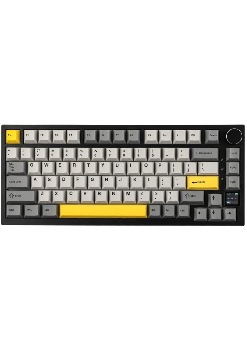 إيه جاز لوحة مفاتيح الألعاب AK820 Pro، لوحة مفاتيح ميكانيكية بنسبة 75% مثبتة بمطاط، مزودة بشاشة عرض TFT ذكية، إضاءة RGB، 3 أوضاع (بلوتوث 5.1/2.4G لاسلكي وكابل Type-C)، رغوات تخفيف الصوت (أسود رمادي، مفتاح سمكة طائرة) - Image 1