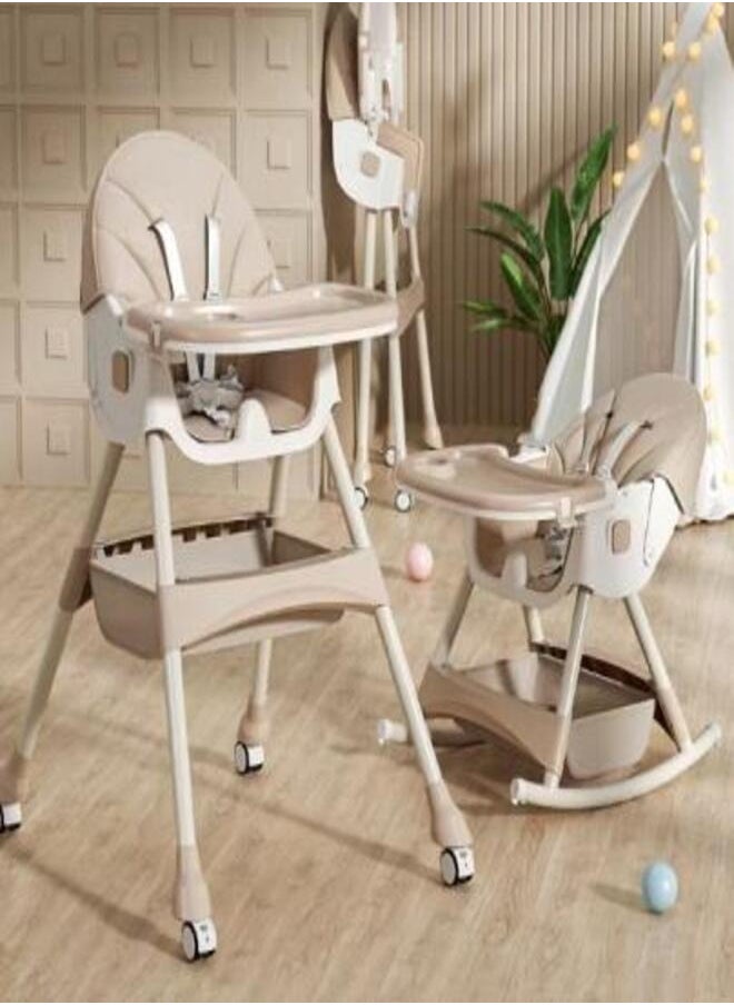 Cute ninos 6 in 1 Baby High Chair, Safe Foldable Reclining High Chair, Toddler Food Cart with Swivel Wheels and Meal Tray for Infants and Kids 