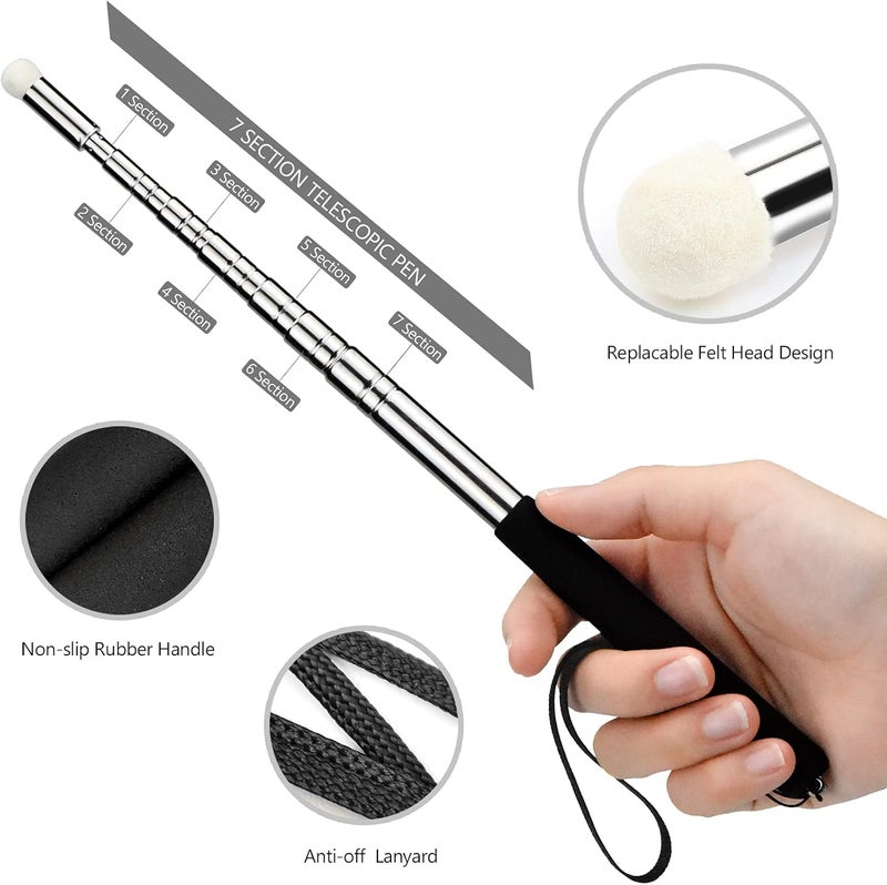 Pointer Sticks, Extendable Pointing Stick for Teachers, 2 Pieces 1m Retractable Telescope Pointer with Lanyards for Coach Class Classroom Whiteboard Post Pointer - Black - Image 3