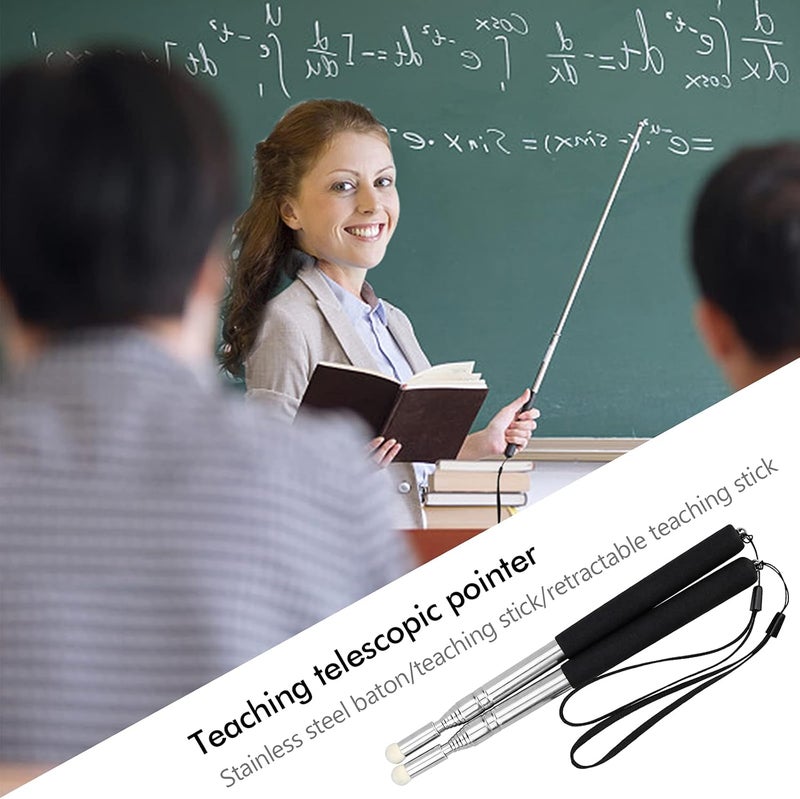 Pointer Sticks, Extendable Pointing Stick for Teachers, 2 Pieces 1m Retractable Telescope Pointer with Lanyards for Coach Class Classroom Whiteboard Post Pointer - Black - Image 4