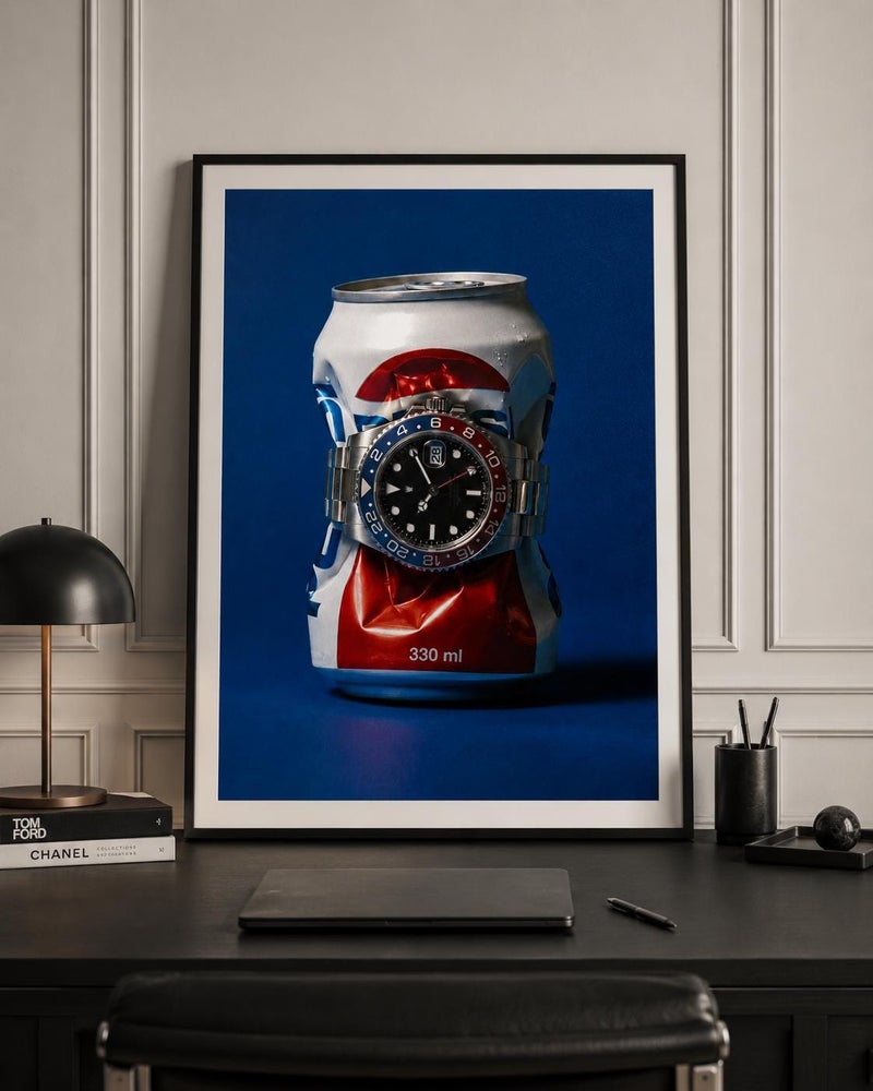 TNESSENTIAL Watch and Crushed Soda Can Pop Art Print, Blue Red Statement Wall Decor - Image 2