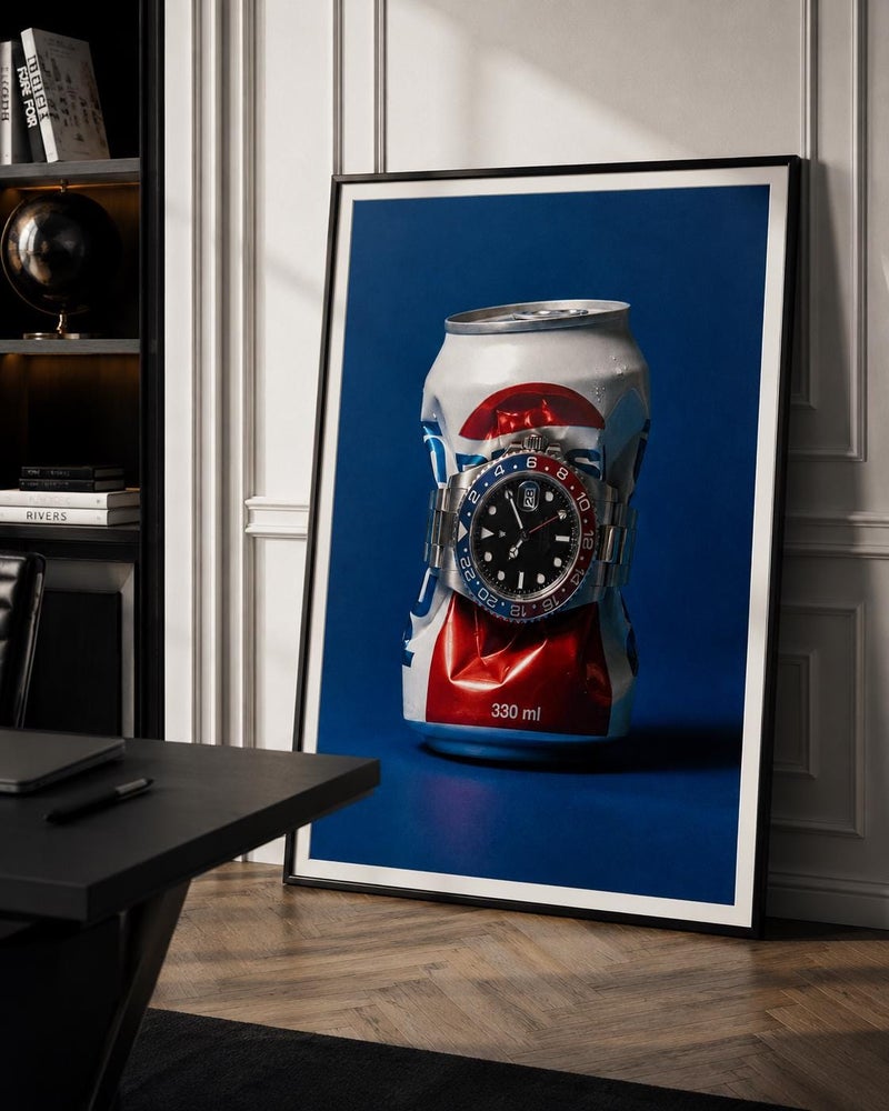 TNESSENTIAL Watch and Crushed Soda Can Pop Art Print, Blue Red Statement Wall Decor - Image 3