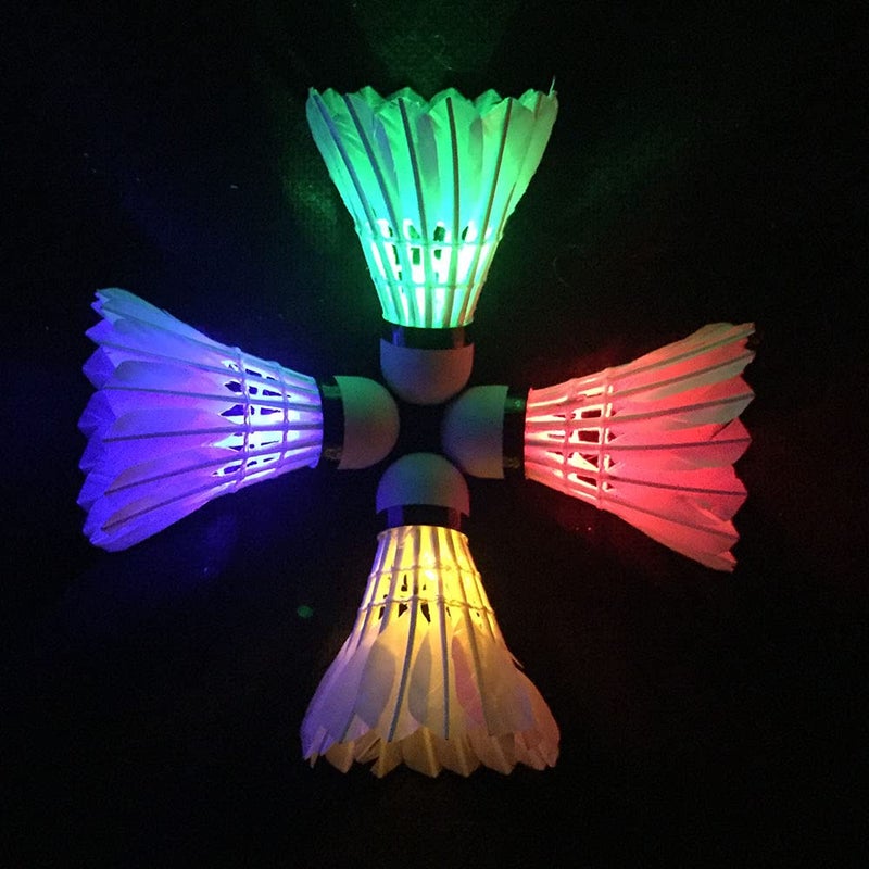 ZHENAN LED Badminton Shuttlecocks Dark Night Glow Birdies Lighting for Outdoor & Indoor Sports Activities (Feather_4pcs) - Image 2