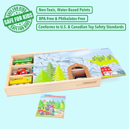 Orbrium Wooden Train Cars Gift Set with Wooden Storage Box with Box Cover Tunnel for 3,4,5,6,7 Years Old Compatible with Thomas & Friends, Brio, IKEA, Imaginarium, Melissa and Doug by ORBRIUM - Image 5