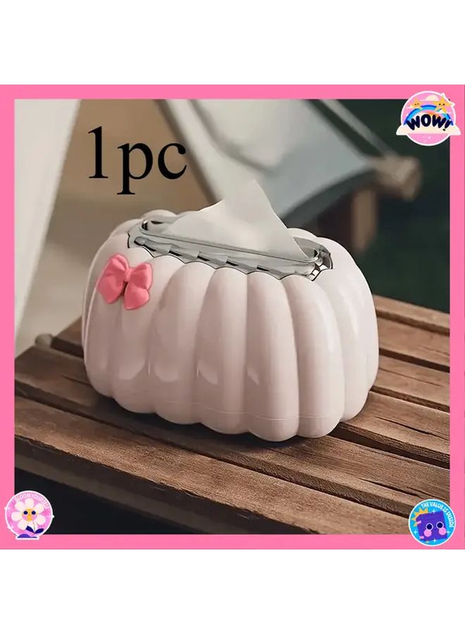 Pink Round Plastic Tissue Box Holder With Bow For Bathroom Kitchen Living Room - Image 1