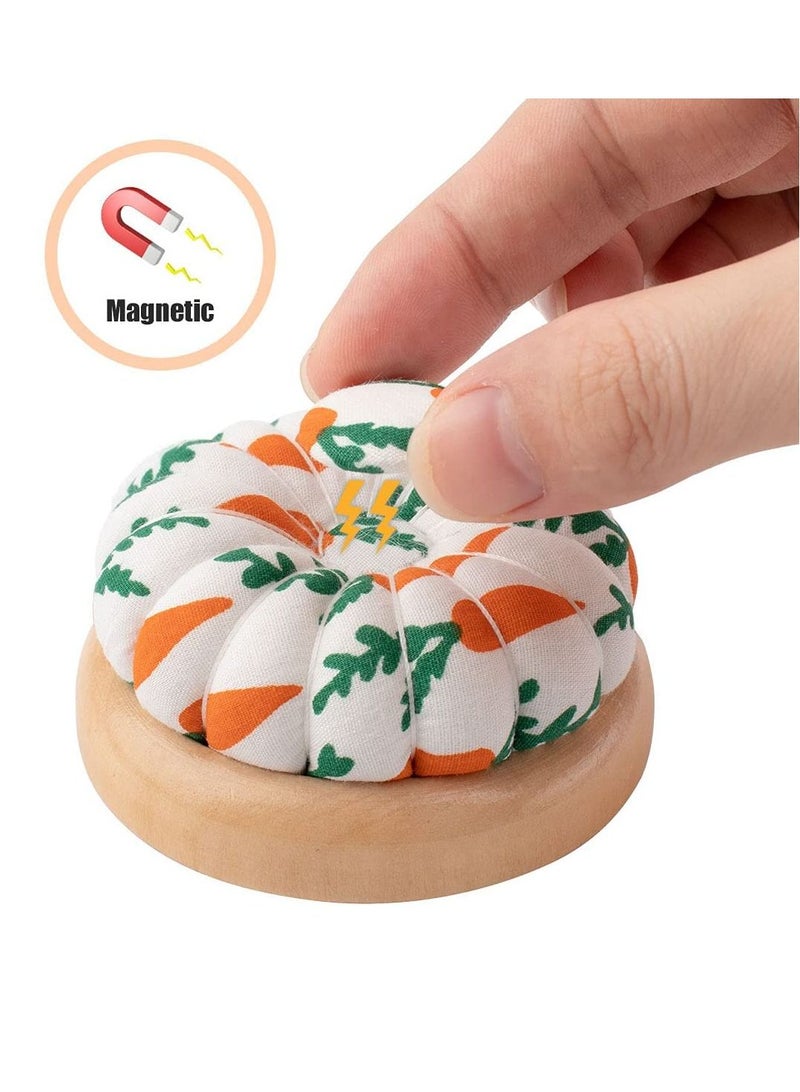 KASTWAVE 2PCS Pin Cushion, Wooden Base Needle Pincushions Carrot Pattern Style Round Pin Cushion for Sewing Needle Holders or DIY Crafts - Image 5