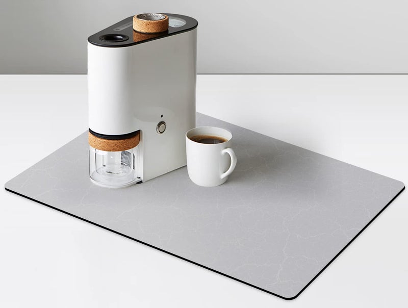 Golener Coffee Maker Mat for Countertops, Coffee Bar Accessories Fit Under Coffee Machine Mat, 19"x12" Rubber Backed Coffee Pots, Table Mat Under Appliance, Dish Drying Mat, Marble Gray for Kitchen Counter - Image 1