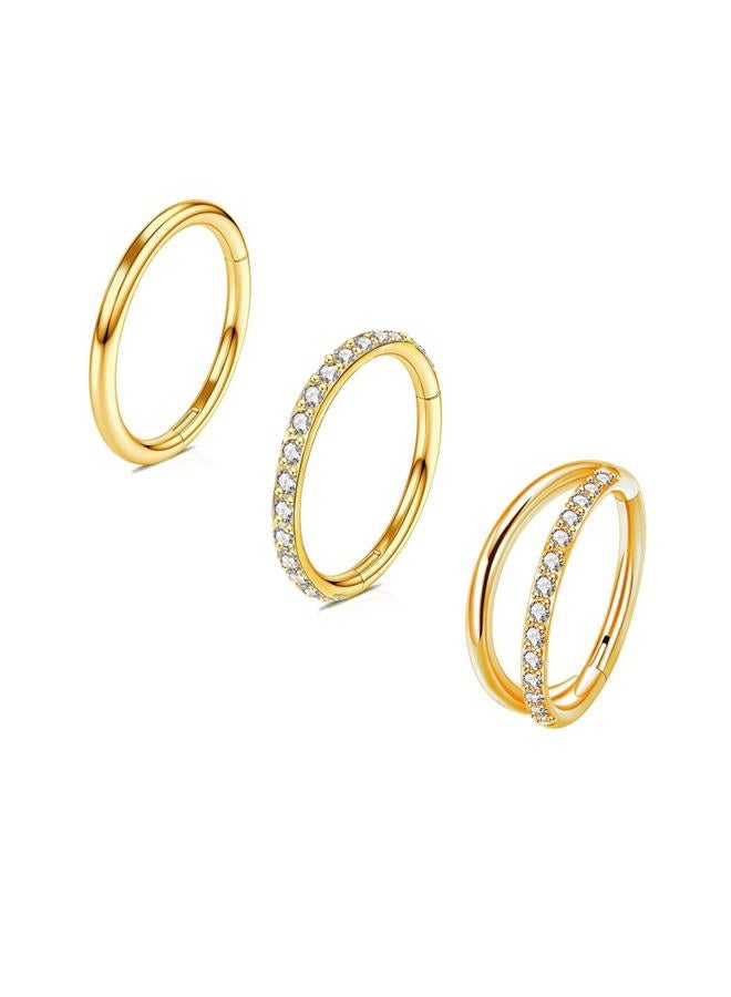 HQLA 16G 18G 6mm 8mm 10mm Hinged Clicker Segment CZ Twisted Clicker Nose Rings Hoop Helix Cartilage Daith Tragus Sleeper Earrings Body Piercing for Women Men, Middle, Stainless Steel, Cubic Zirconia - Image 1