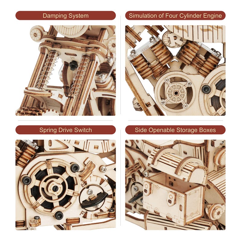 Rowood 3D Puzzles for Adults, Model Car Kits, Wooden Model Kit for Adults to Build,DIY Motorcycle Mechanical Gears Building Set Toys for Age 14+, Christmas Birthday Gift - Image 4