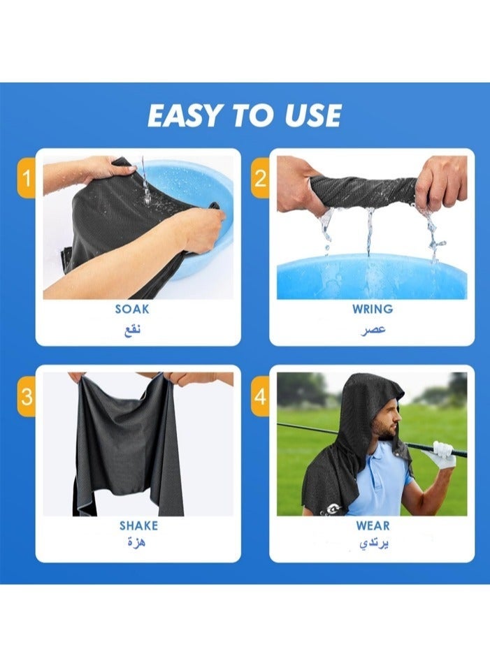 STL 2-Pack Cooling Hoodie Gym Towels – Instant Cooling Neck Wraps for Workout, Gym, Running & Hot Weather | UV Protection Club Towels & Sports Towels for Men & Women (Black & Royal Blue) - Image 4