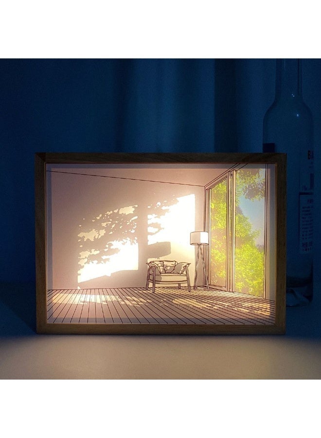 برواز مضيء ثري دى بإطار خشبي مزود ب ٣ اضاءات 17 *22 cm - Image 3