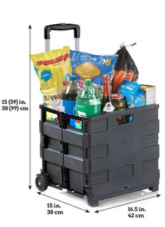 ABJ Folding Shopping Cart with Telescopic Handle and Durable Wheels for Easy Transportation of Groceries, Office Supplies and Travel Needsart  - Image 4