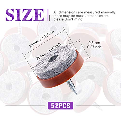 Swpeet 52Pcs 28mm Brown Furniture Felt Pads Non Slip Furniture Pads with Screwon Felt Pad Furniture Slider Floor Protector for Wooden Leg Feet of Chair Table Sofa - Image 3
