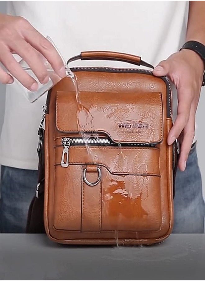WEIXIER Messenger Bag,PU Leather Satchel Pouch Side Crossover Handbag Crossbody Shoulder Purse Waterproof Shoulder Backpack Bag Unisex Laptop Bag Chest Casual Daypack for Travel Hiking-Brown  - Image 3