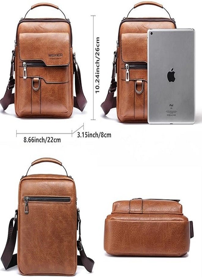 WEIXIER Messenger Bag,PU Leather Satchel Pouch Side Crossover Handbag Crossbody Shoulder Purse Waterproof Shoulder Backpack Bag Unisex Laptop Bag Chest Casual Daypack for Travel Hiking-Brown  - Image 4