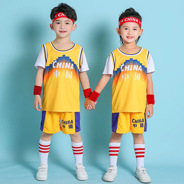 Generic Kids Basketball Jersey Set Summer Training Uniform Yellow