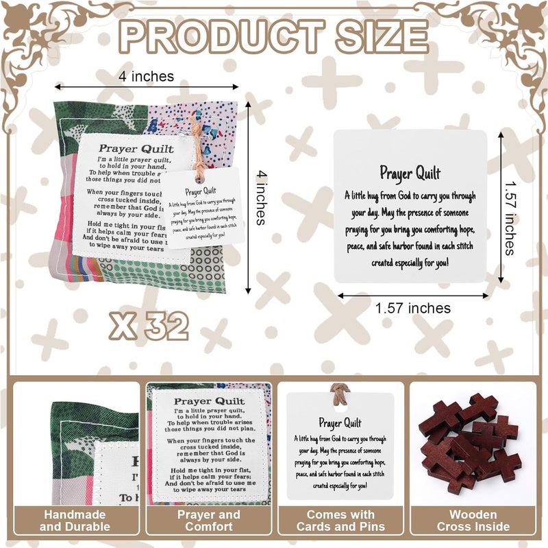 PLUVAVA 32 Pieces Mini Prayer Quilt with Cross Inside Pocket Prayer Quilts Squares Poem Patches Handmade Scripture Prayer Cloths for Religious Pastor Church Christmas Appreciation Gifts (32 PCS) - Image 2