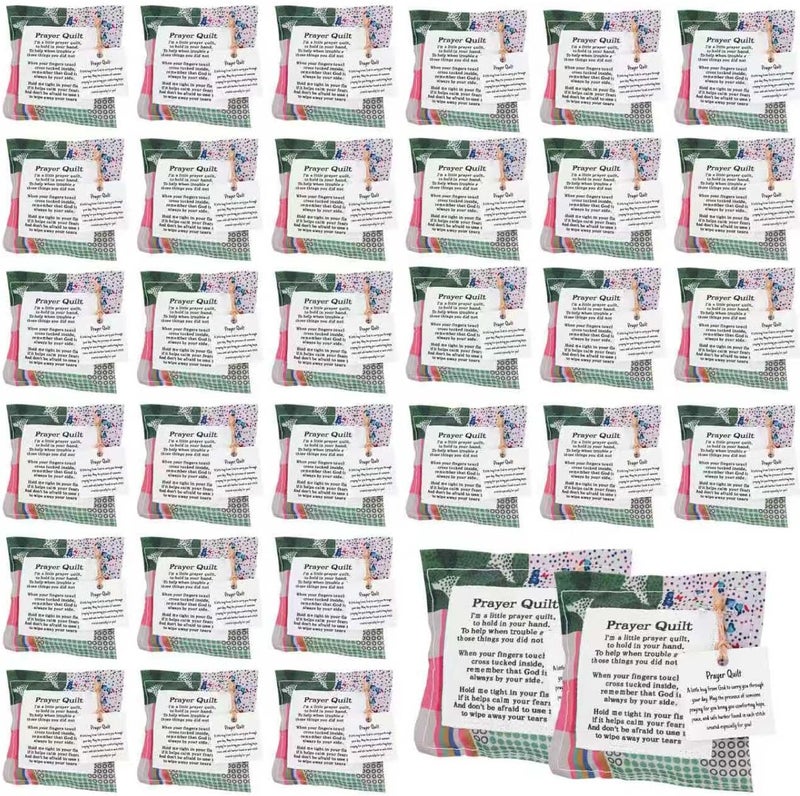 PLUVAVA 32 Pieces Mini Prayer Quilt with Cross Inside Pocket Prayer Quilts Squares Poem Patches Handmade Scripture Prayer Cloths for Religious Pastor Church Christmas Appreciation Gifts (32 PCS) - Image 1