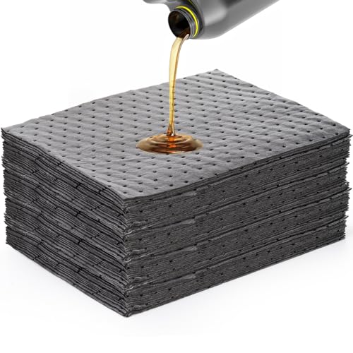Okllen 100 Pack Oil Absorbent Pads, Single Weight Dimpled Pad, Oil Spill Mat for Absorbing Protecting Home Garage Basement, 13"x10", Grey - Image 1