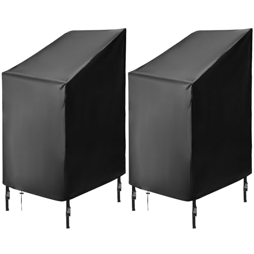 QWORK Patio Chair Covers 2 Pack Waterproof High Back Chair Covers 46 Stackable Outdoor Chair Covers Black - Image 1