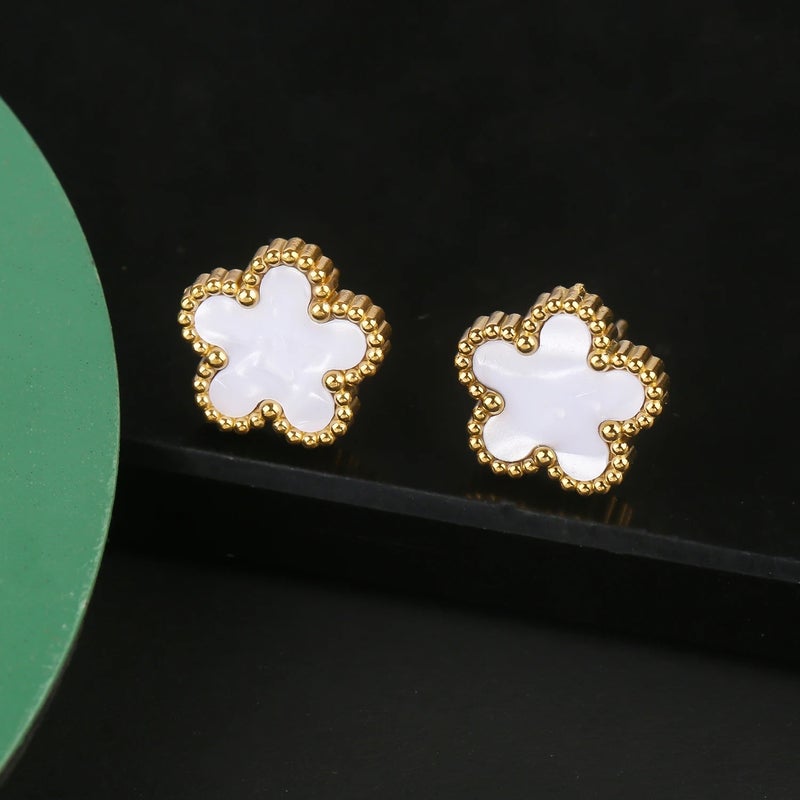 Golden White Stainless Steel Flower Earring - Image 1