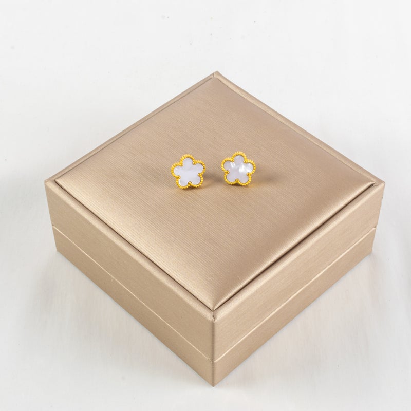 Golden White Stainless Steel Flower Earring - Image 3