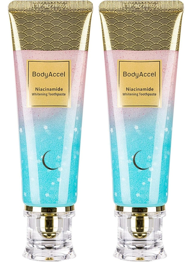 بودي أكسيل معجون أسنان مبيض بالنياسيناميد، معجون أسنان بالنياسيناميد، معجون أسنان بودي أكسيل، معجون أسنان ثلاثي التبييض لإزالة البقع، طبيعي ولطيف، نفس منعش، قطعتان - Image 1
