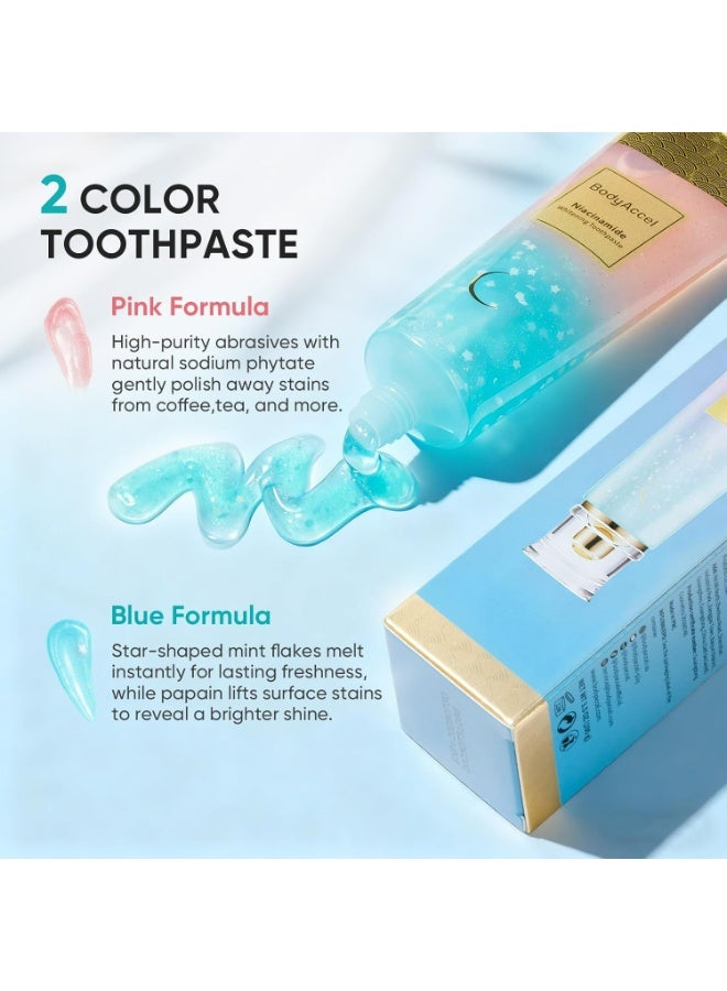 بودي أكسيل معجون أسنان مبيض بالنياسيناميد، معجون أسنان بالنياسيناميد، معجون أسنان بودي أكسيل، معجون أسنان ثلاثي التبييض لإزالة البقع، طبيعي ولطيف، نفس منعش، قطعتان - Image 3