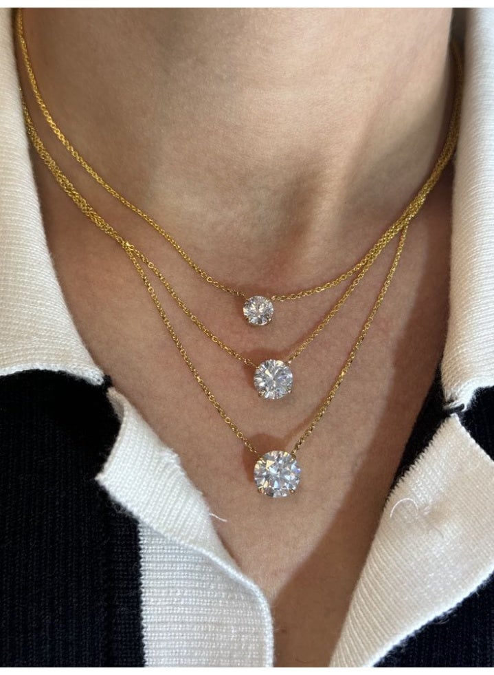 Luxuria A stylish and modern necklace made of 18-karat gold-plated stainless steel, with a simple and luxurious design, set with floating cubic zirconia stones, in three layers, suitable for women, and makes an ideal birthday gift. - Image 5