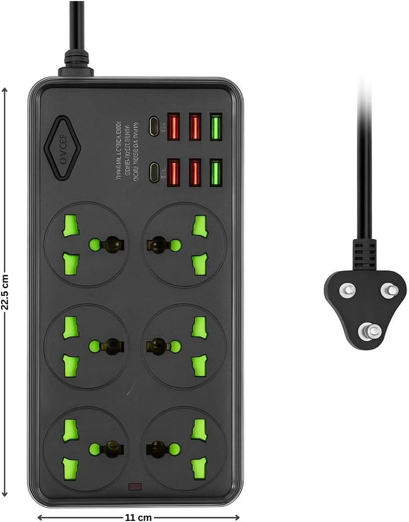 NOJTI لوحة تمديد، مشترك كهربائي مع 6 منافذ USB و3 مقابس عالمية، سلك تمديد بقدرة 2500 واط 10 أمبير، مشترك كهربائي مزود بحماية من زيادة التيار ثلاثي الأطراف للمنزل، المكتب، الكمبيوتر، شحن الجوال (أسود-Z69) - Image 2