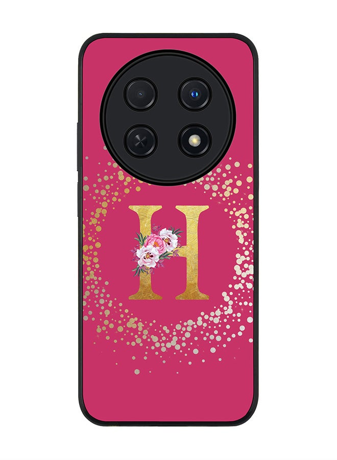 Stylizedd Rugged Black edge case for Huawei nova 12i 4G, Slim fit Soft Cover - Custom Monogram Initial Letter Floral Pattern Alphabet - H ( Deep Pink Rose)  - Image 1