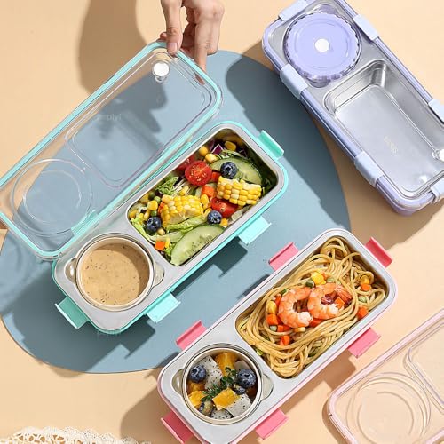 peplyf Meal Buddy Lunchbox | Stainless Steel | Solid Snacks & Meals | 2 Grid with 150ml Container (Pink) - Image 5