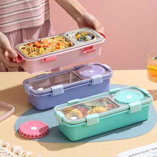 peplyf Meal Buddy Lunchbox | Stainless Steel | Solid Snacks & Meals | 2 Grid with 150ml Container (Pink) - Image 4