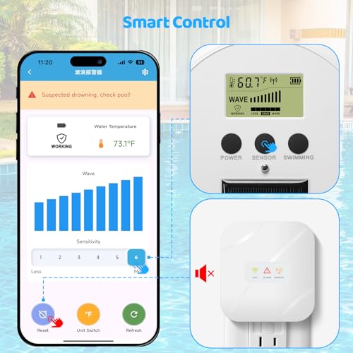 Zuomeng WiFi Pool Alarm, Zuomeng Solar Wave Pool Alarm with Optimal Sensitivity, Remote Control by App, Dual Alarming via Device & App, Offering Extra Protection for Your Child and Pet - Image 3