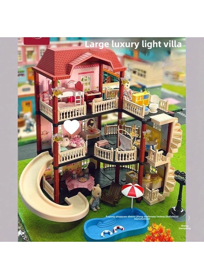 House Princess Birthday Gift Children One Year Old Castle Six Villas Toys For Family House Girls-Colour:Luxurious Large Villa With Lighting (including 4 Dolls) - Image 2