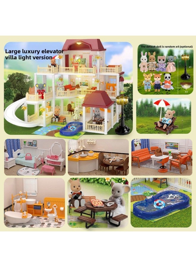 House Princess Birthday Gift Children One Year Old Castle Six Villas Toys For Family House Girls-Colour:Luxurious Large Villa With Lighting (including 4 Dolls) - Image 1