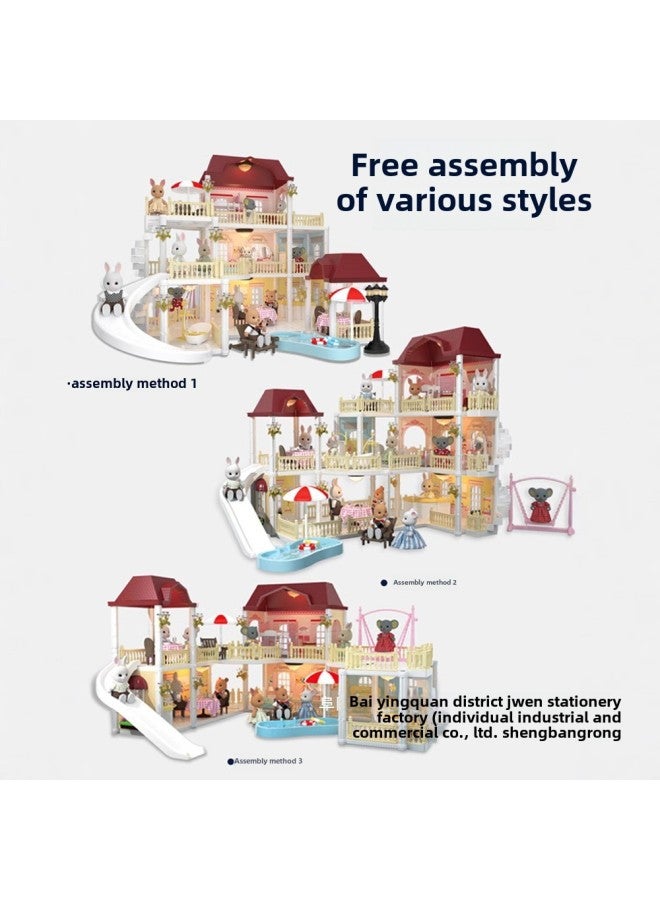 House Princess Birthday Gift Children One Year Old Castle Six Villas Toys For Family House Girls-Colour:Luxurious Large Villa With Lighting (including 4 Dolls) - Image 5