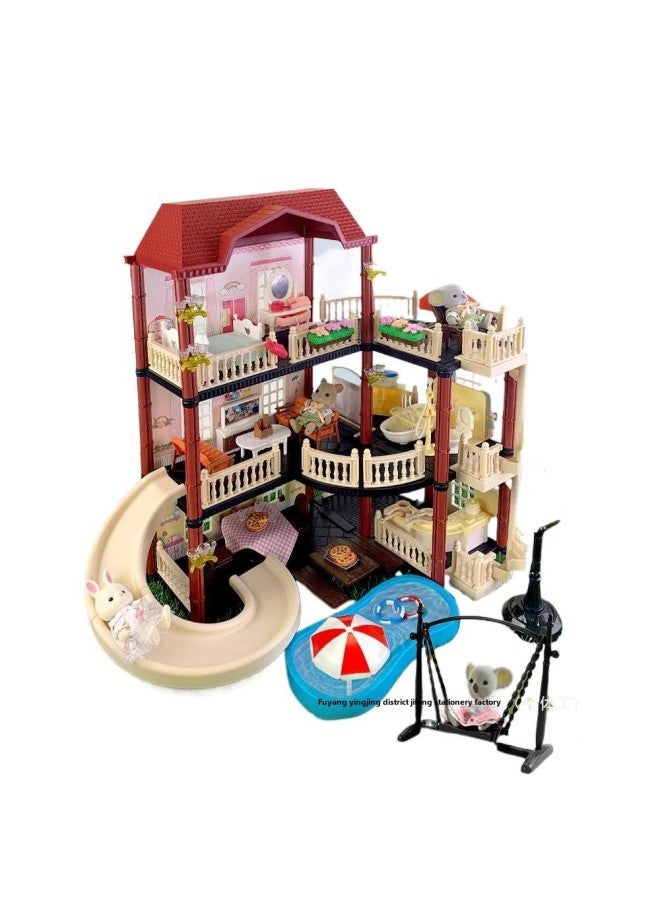 House Princess Birthday Gift Children One Year Old Castle Six Villas Toys For Family House Girls-Colour:Luxurious Large Villa With Lighting (including 4 Dolls) - Image 3