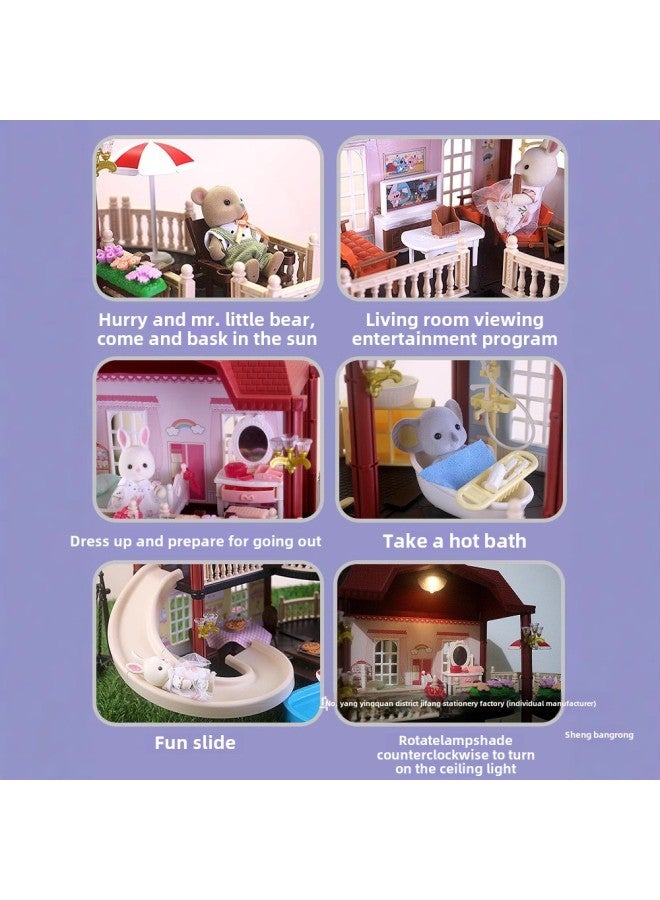 House Princess Birthday Gift Children One Year Old Castle Six Villas Toys For Family House Girls-Colour:Luxurious Large Villa With Lighting (including 4 Dolls) - Image 4